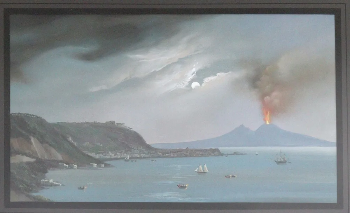 Vésuve – Golfe de Naples de nuit, avec éruption volcanique