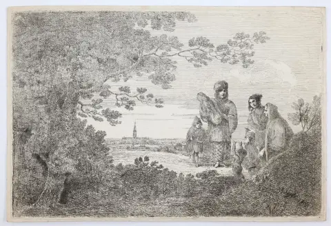 Salzburg. – View of the city with a family in the foreground