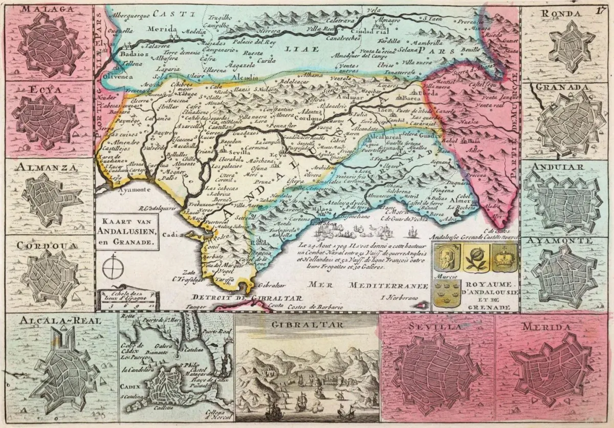 Andalusie a Gibraltar. – "Kaart van Andalusie en Granade." Kolor