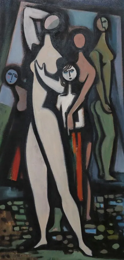 Représentations abstraites de nus. – 2 tableaux huile/panneau.