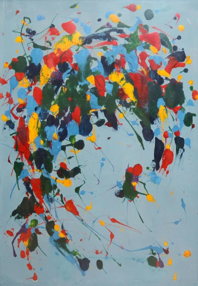 Abstrakte Malerei. – 2 Bilder, Mischtechnik, Druck mit Acryl