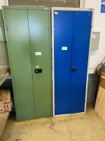2 metal tool cabinets with sorting boxes, screws, washers, etc.