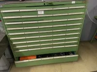 1 metalen gereedschapsladekast Huni, ca. 1,5 m breed, 10 laden