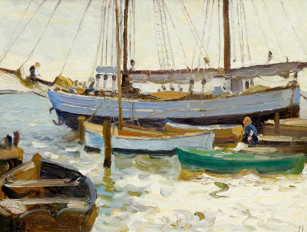 Hartig, Hans (1873 Pommern - 1936 Berlin) – Neuwarp: Boote im Hafen