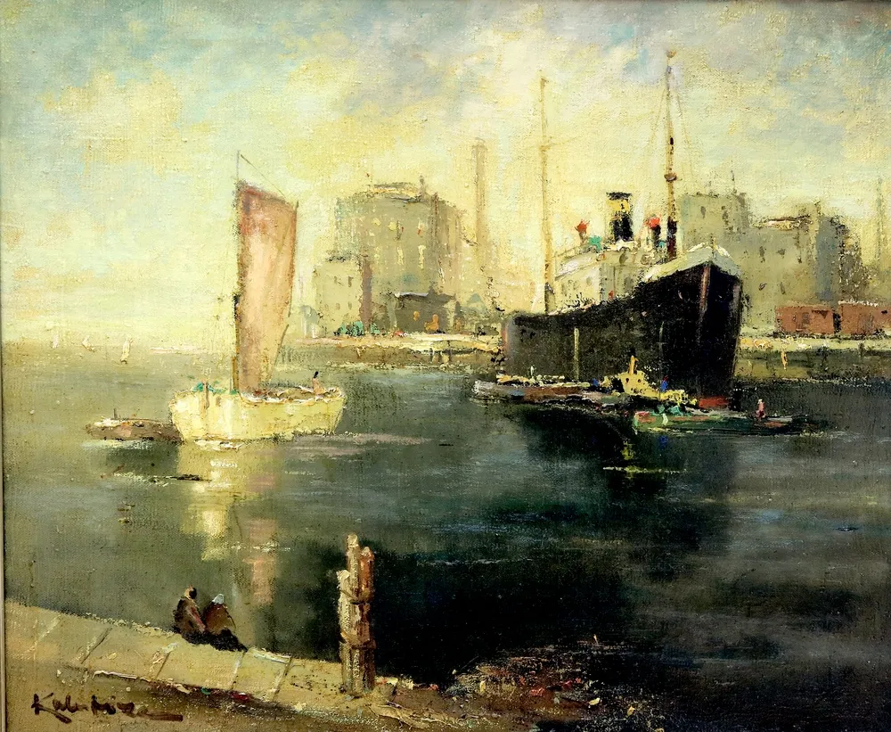 Kalnroze, Valdis (1894 Kuldiga, Kurzeme Province (now Latvia) – 1993 Riga) Ships in the harbor, probably Riga