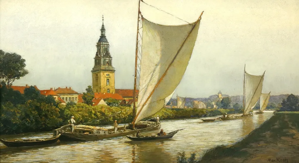 Koch, Max (1859 Berlín - 1930 Sacrow u Postupimi) – Pohled na Postupim - Zillen na "Neue Fahrt", s výhledem na Heiligengeistkirche