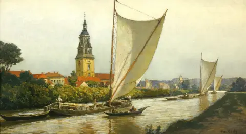 Koch, Max (1859 Berlin - 1930 Sacrow près de Potsdam) – Vue de Potsdam - Zillen sur la "Neue Fahrt", avec vue sur la Heiligengeistkirche