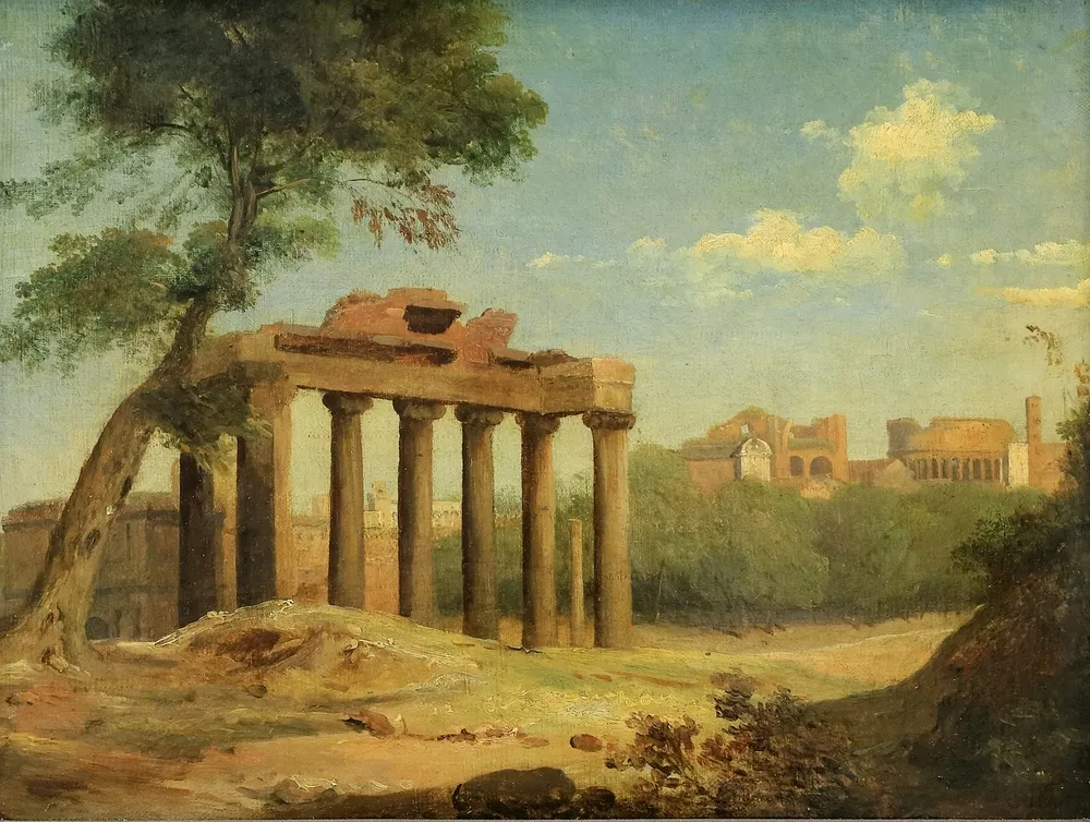 Peintre du 19e s., Italie Vue du Forum romain à Rome. Huile sur toile