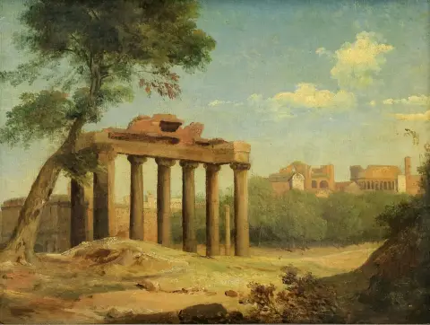 Peintre du 19e s., Italie Vue du Forum romain à Rome. Huile sur toile
