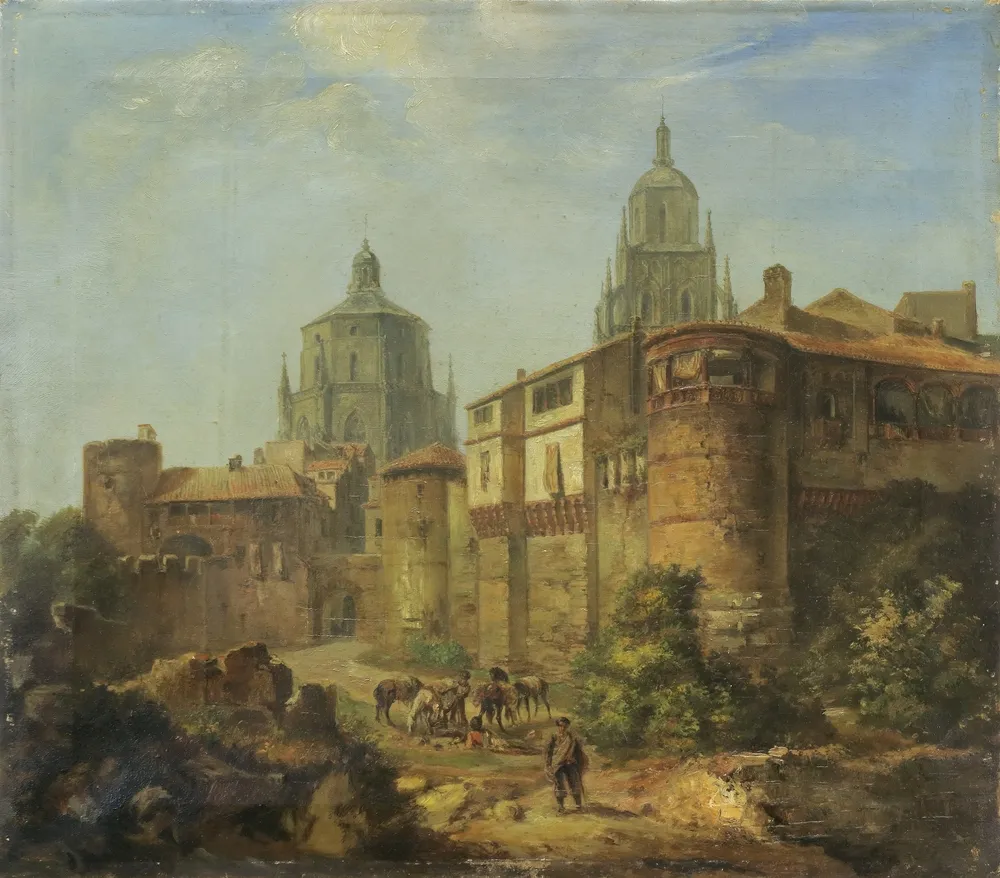 Ohaus, Wilhelm Gottfried (1828 Mainz - 1884 aldaar) – Zuidelijke stadsgezichten met figuurstaffage