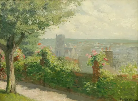 Oppler, Ernst (1867 Hanovre - 1929 Berlin) – Vue depuis la terrasse sur la cathédrale de Dieppe, France