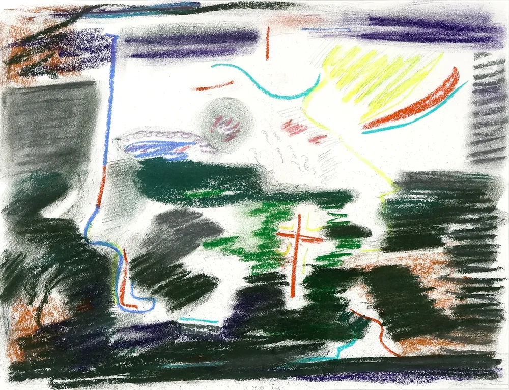 Goltzsche, Dieter (1934 Dresde, vit et travaille à Berlin-Friedrichshagen) – go in. 1995. Pastel gras coloré