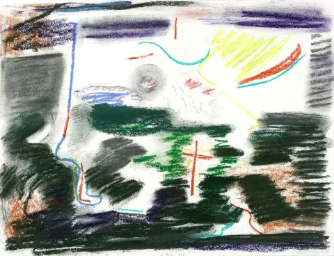 Goltzsche, Dieter (1934 Dresde, vit et travaille à Berlin-Friedrichshagen) – go in. 1995. Pastel gras coloré