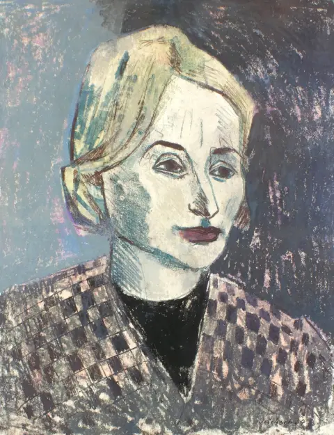 Jüchser, Hans (1894 Chemnitz - 1977 Dresde) – Portrait d'une jeune femme (Christiane Greifenhagen). 1964. Monotypie, au verso avec…