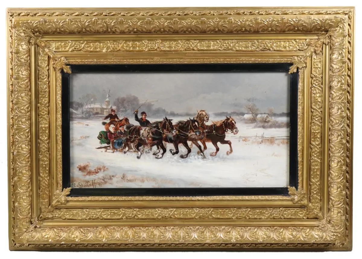 Stoiloff, Konstantin (attr.). – Pferdeschlitten in winterlicher Landschaft