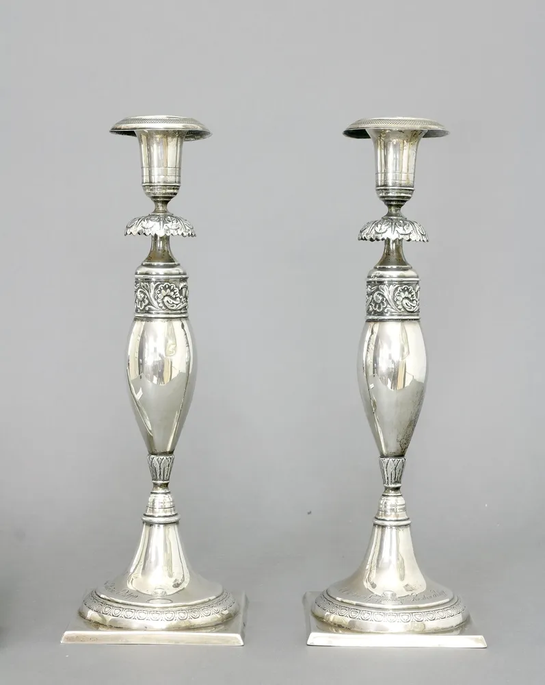 Bougeoirs, argent 750, Berlin, 1821 - 1843, une paire