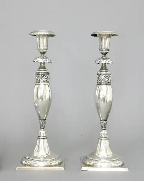 Bougeoirs, argent 750, Berlin, 1821 - 1843, une paire