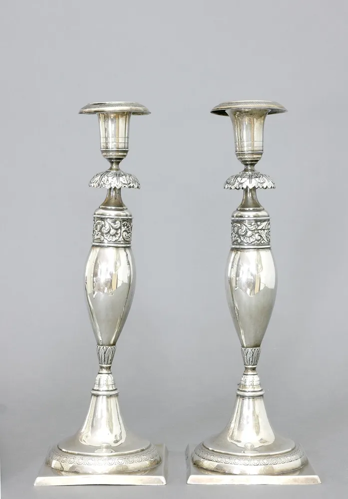 Bougeoirs, argent 750, Berlin, 1821 - 1843, une paire