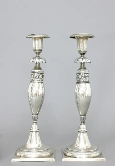 Bougeoirs, argent 750, Berlin, 1821 - 1843, une paire