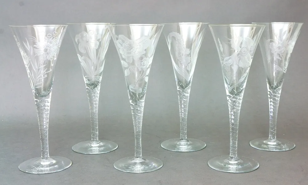 Verres à champagne Salvador Dali, set de six, Édition Hommage Dali, 1972