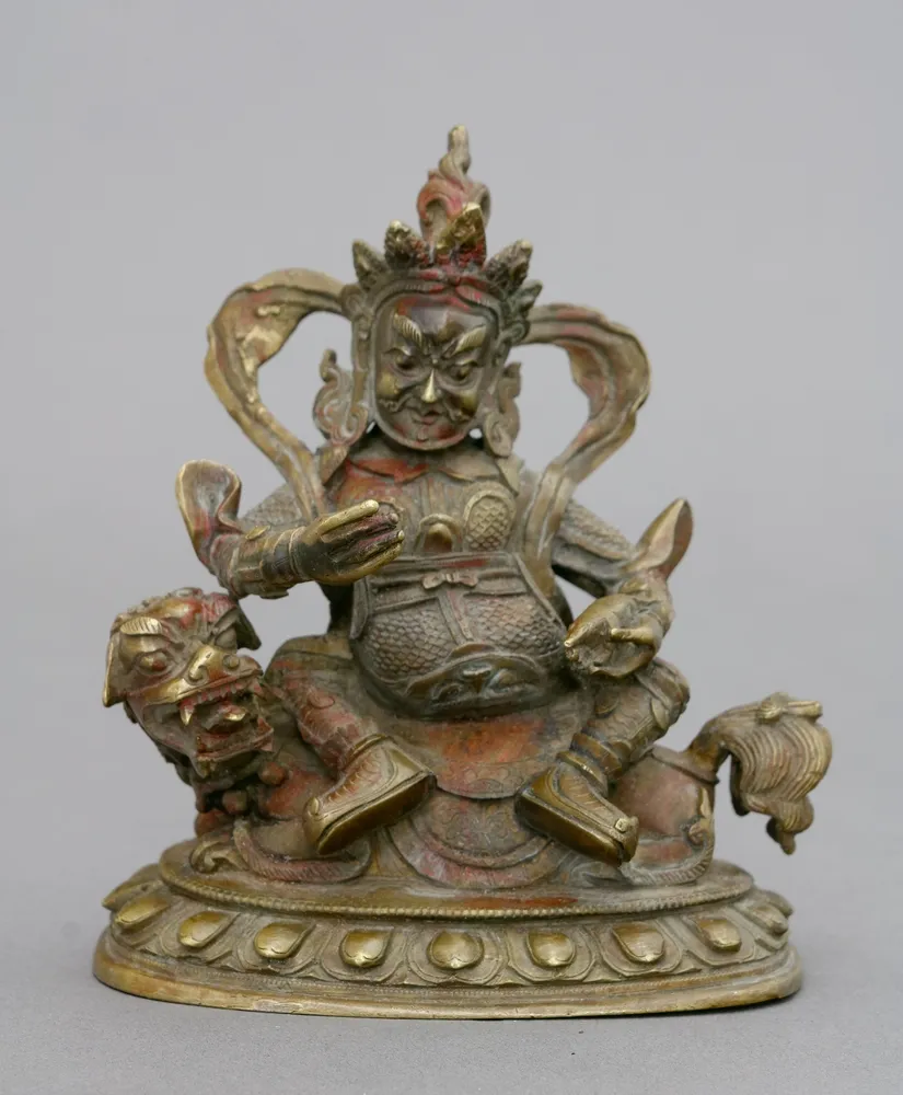 Figur, Bronze, Vaishravana, China, Peking, 18. Jh. Qianlong Buddhistische Schutzgottheit des Reichtums