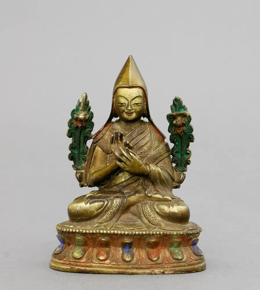Figur, Messingbronze, Tsongkhapa, China, Peking, 18. Jh. Gelehrter und Begründer der Gelug - Schule