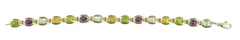 Bracelet, or gris 585, avec 15 pierres de couleur de tailles ovales