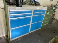 3 metal tool drawer cabinets with tool holders and machine tools