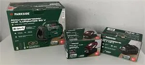 1 cordless compressor and 2 chargers - Parkside with original packaging