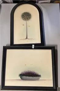2 Bilder - Illustrative Pointillismus-Kunst - signiert
