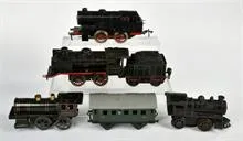 Märklin e.a., partij spoor 0, 4 locs, wagon, tender