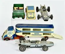 Lot de jouets en tôle, Tippco Unimog et autres