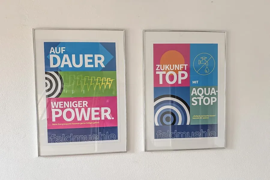 3 decoratieve posters "Feldmühle", ingelijst